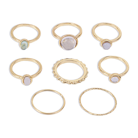 8 pcs Colorful Stone Finger Rings