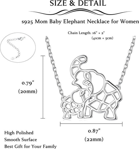 Silver Mom Elephant Necklace