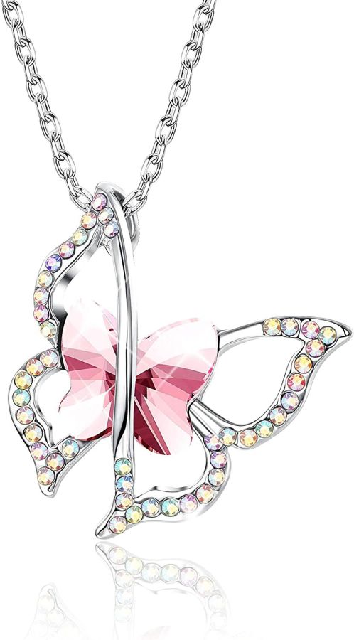 Pink Crystal Butterfly Necklace