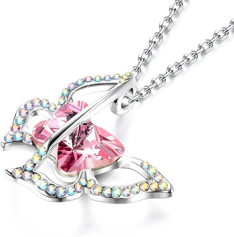 Pink Crystal Butterfly Necklace