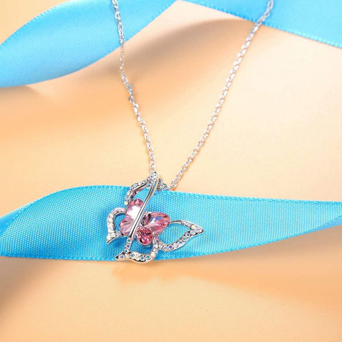 Pink Crystal Butterfly Necklace