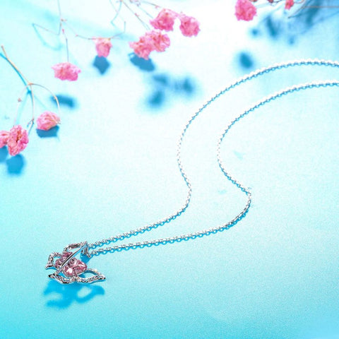 Pink Crystal Butterfly Necklace