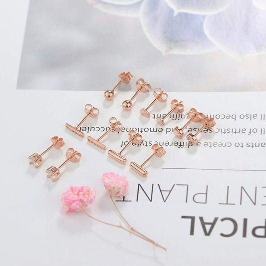 6 Pcs Silver Stud Earrings