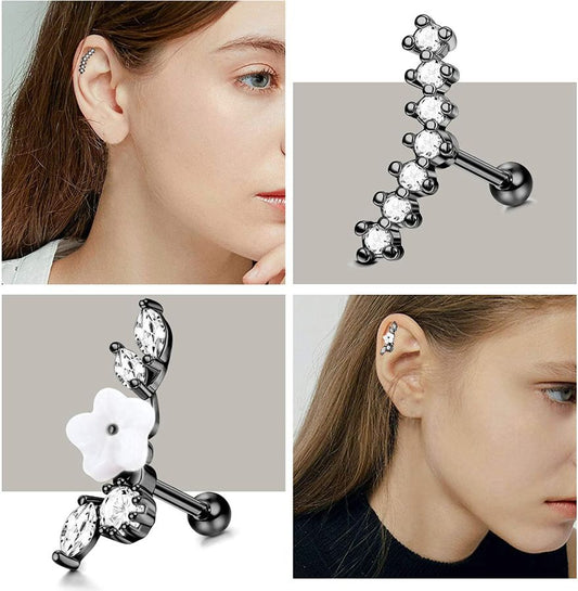 5 Pcs Black Ear Stud Hoop