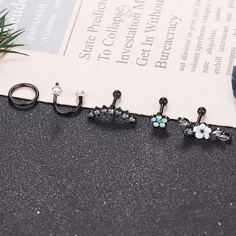 5 Pcs Black Ear Stud Hoop