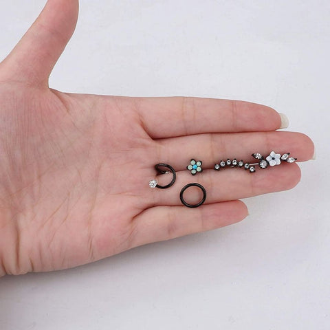 5 Pcs Black Ear Stud Hoop