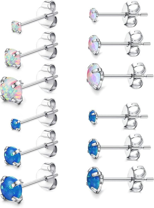 6 pcs Opal Stud Earrings Set