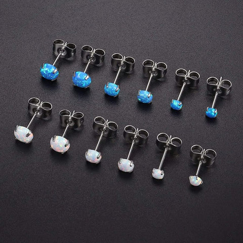 6 pcs Opal Stud Earrings Set