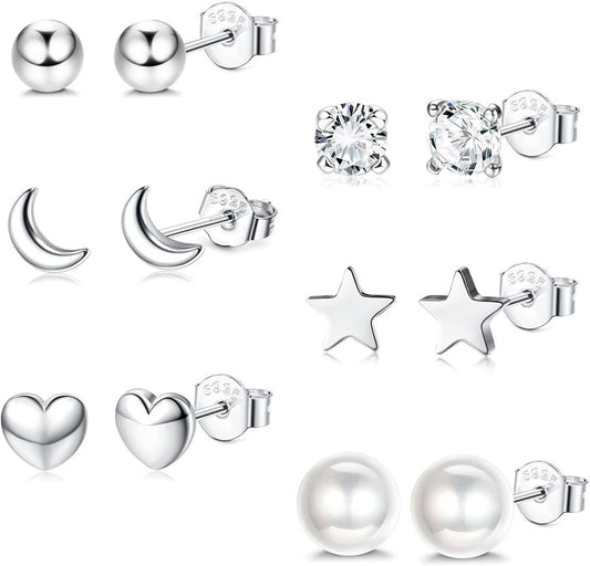 6 Pcs Sliver Stud Earrings