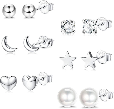 6 Pcs Sliver Stud Earrings