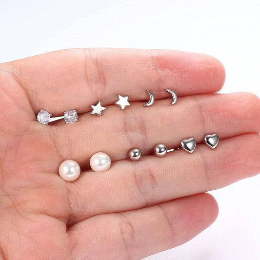 6 Pcs Sliver Stud Earrings