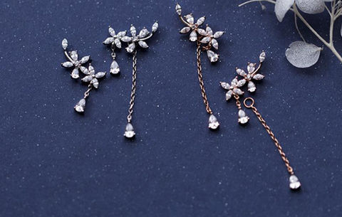 Fringed flower silver earrings