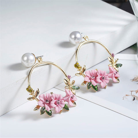 Round Circle Flower Earrings