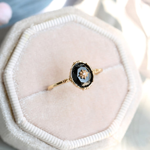 Black Agate Flower Ring