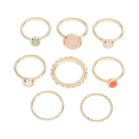 8 pcs Colorful Stone Finger Rings