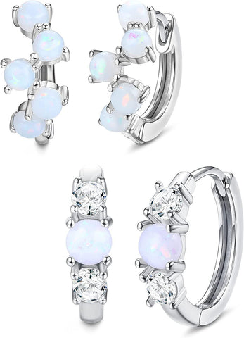 2Pcs Opal Hoop Earrings