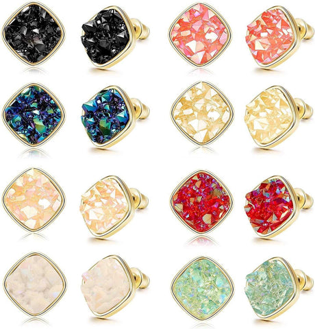 8 Pcs Square  Druzy Stone  Earring