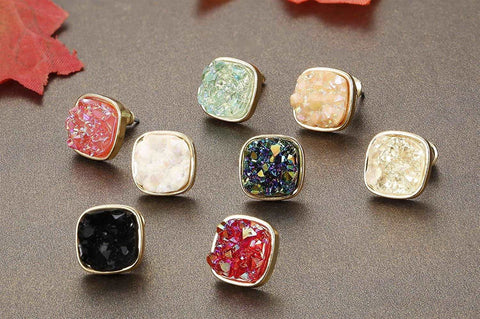 8 Pcs Square  Druzy Stone  Earring