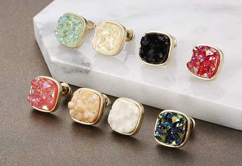 8 Pcs Square  Druzy Stone  Earring