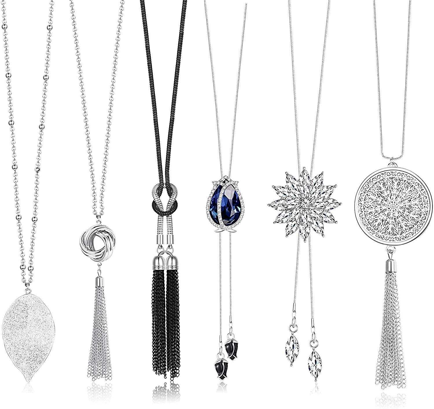 6Pcs Long Pendant Necklace