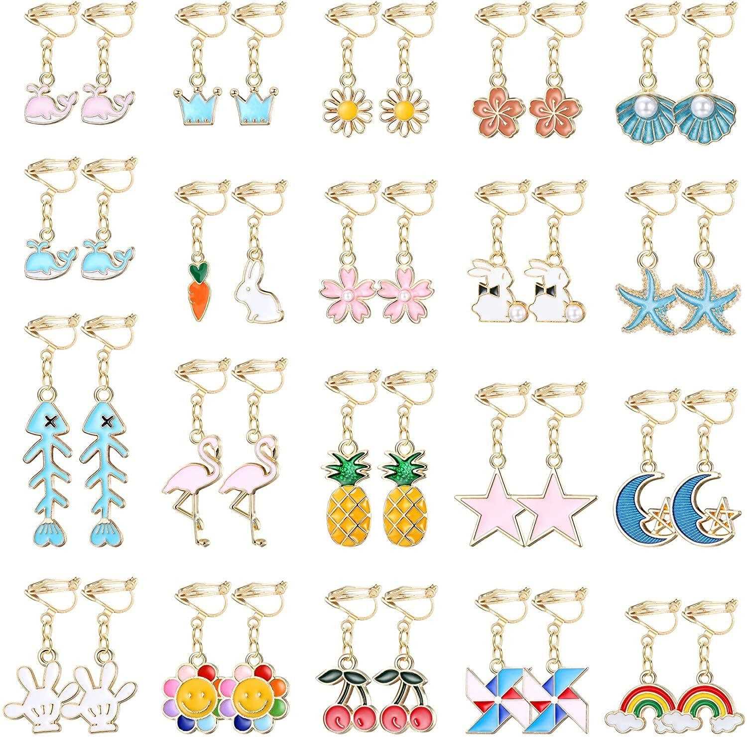 20 Pcs Cute Clip On Earrings