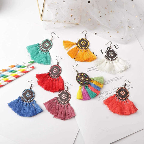 8Pcs Tassel Hoop Earrings