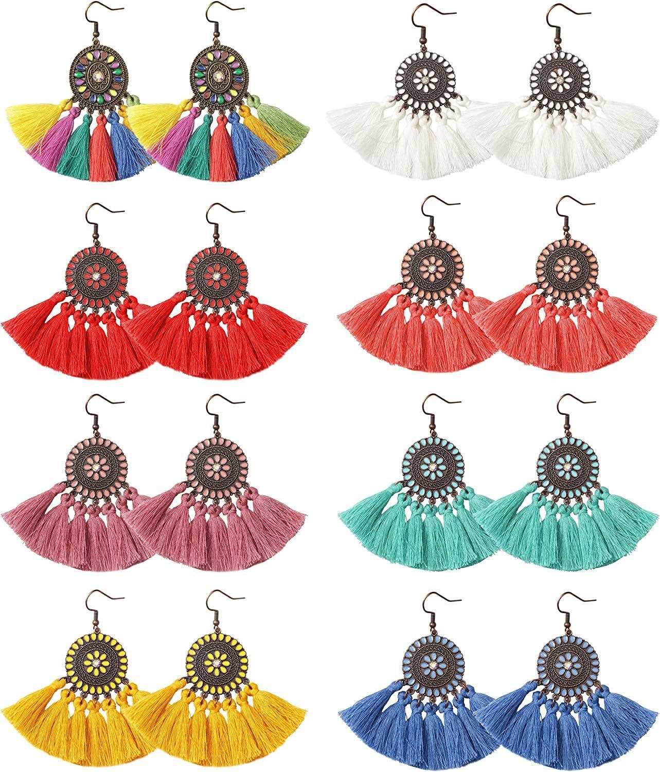 8Pcs Tassel Hoop Earrings