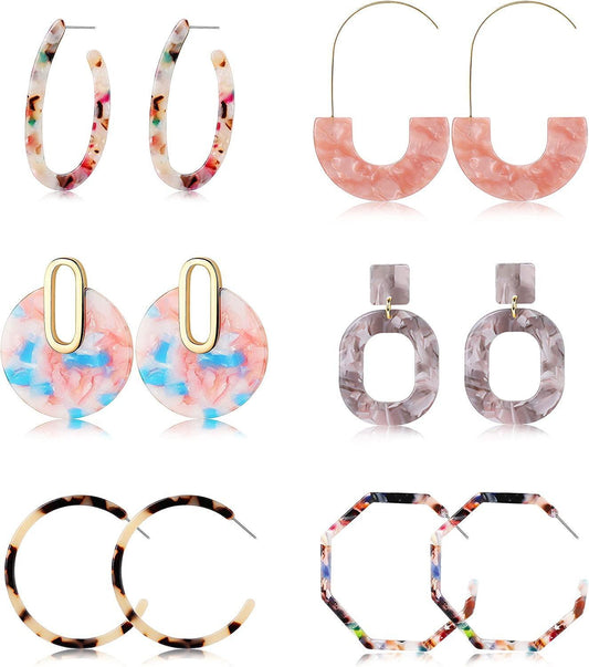 6Pcs Mottled Hoop  Earrings