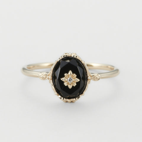 Black Agate Flower Ring