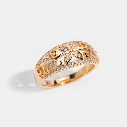 Flower Crystal Gold Band Ring