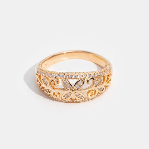 Flower Crystal Gold Band Ring