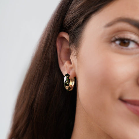 Gold Hoop Flower Earrings