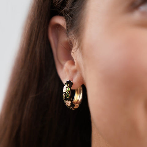 Gold Hoop Flower Earrings