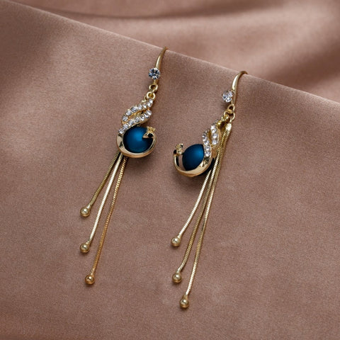 Golden Peacock Drop Earrings