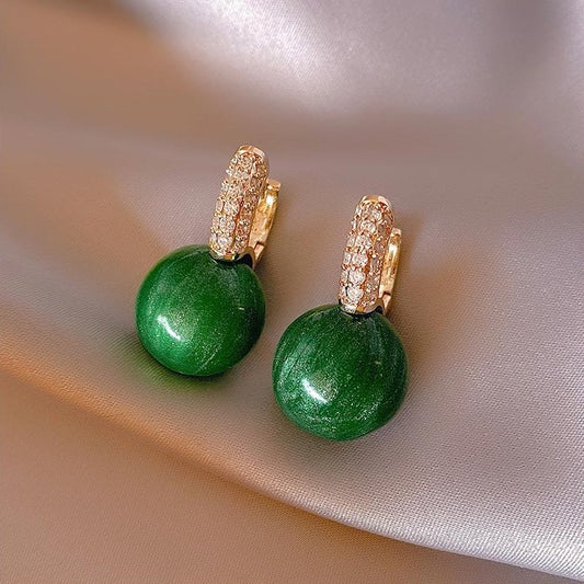 Green Ball Crystal Hoop Earrings