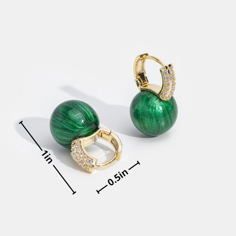 Green Ball Crystal Hoop Earrings