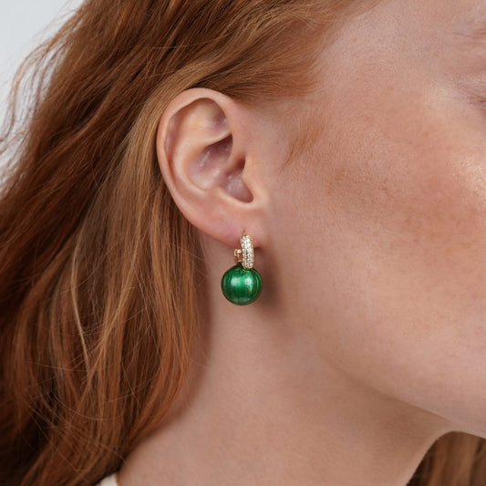 Green Ball Crystal Hoop Earrings