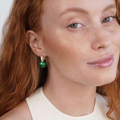 Green Ball Crystal Hoop Earrings