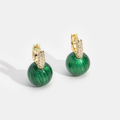 Green Ball Crystal Hoop Earrings