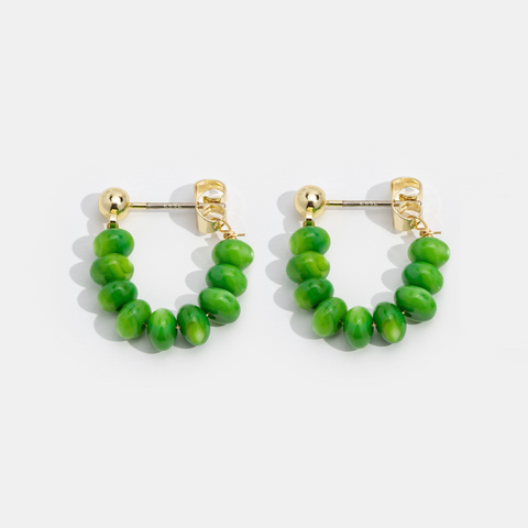 Green Stone Hoop Earrings