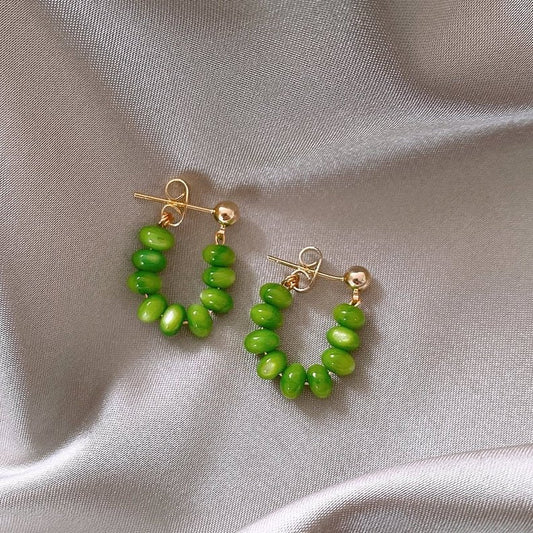 Green Stone Hoop Earrings