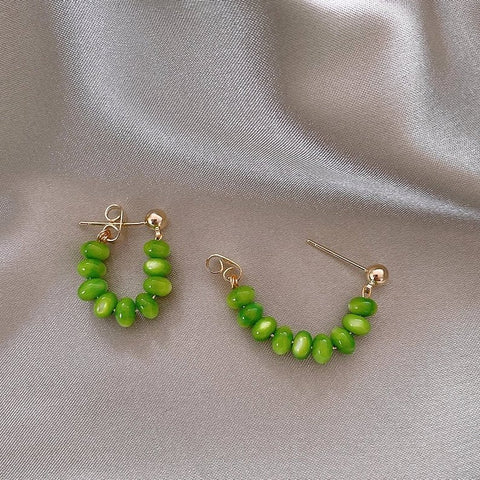 Green Stone Hoop Earrings