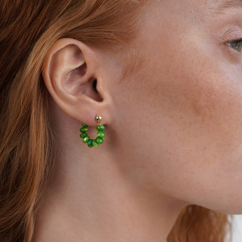 Green Stone Hoop Earrings