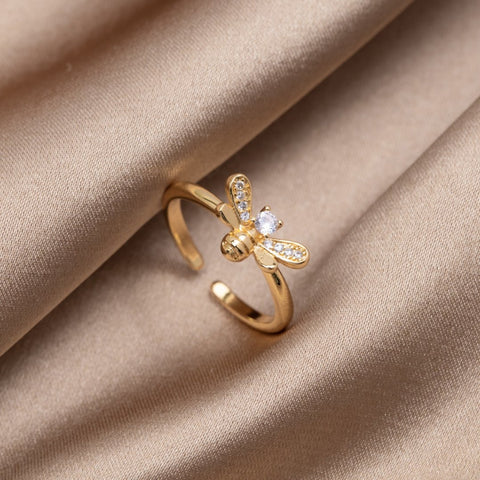 Laila Crystal & Gold Bee Ring