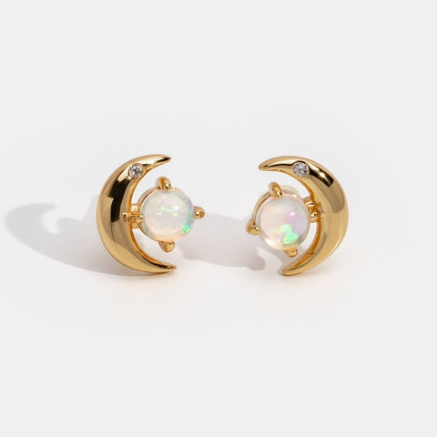 Opal Crescent Moon Earrings