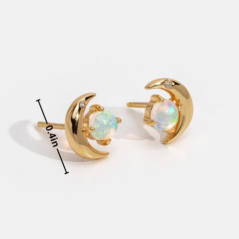 Opal Crescent Moon Earrings