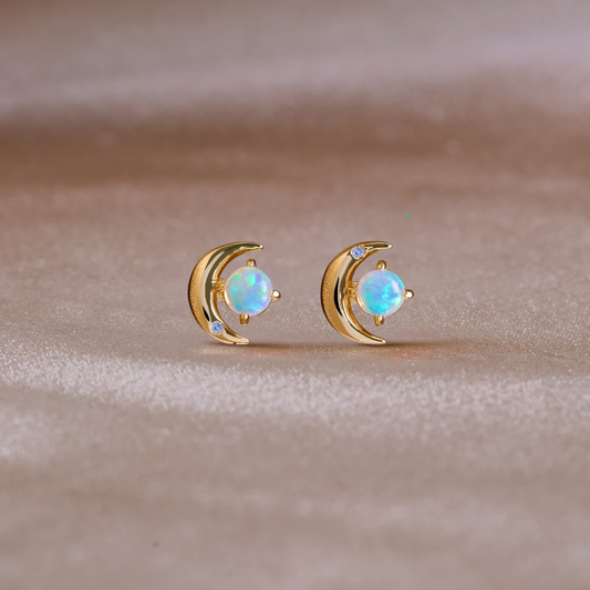 Opal Crescent Moon Earrings