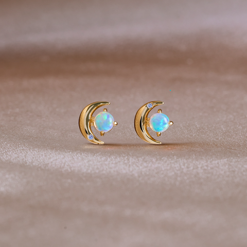 Opal Crescent Moon Earrings