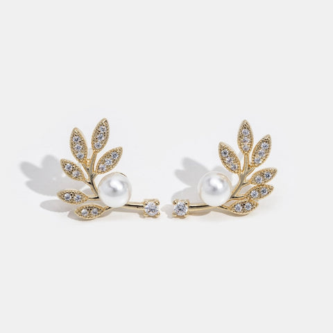 Pearl & Crystal Leaf Vine Earrings