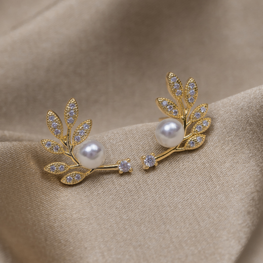 Pearl & Crystal Leaf Vine Earrings